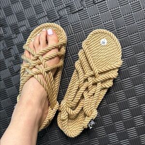 Tan Sandals with Intricate Rope Design